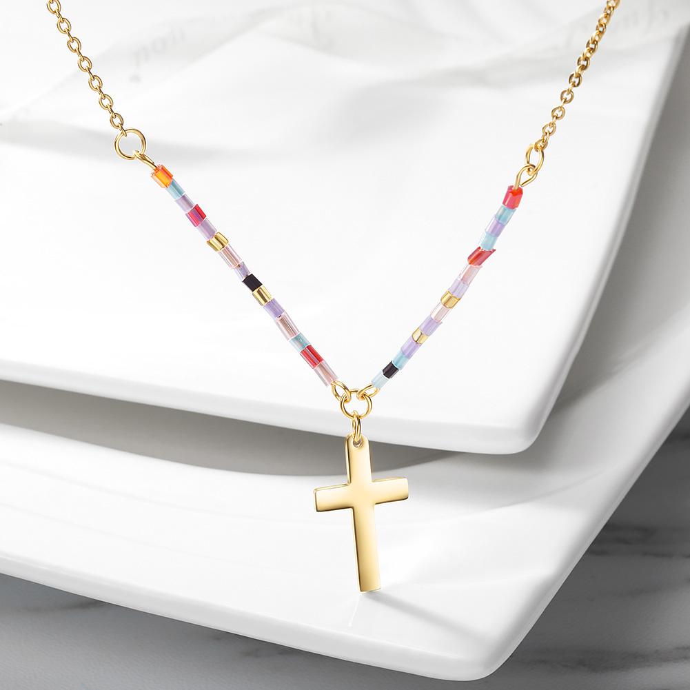 Colorful Beaded Cross Necklace
