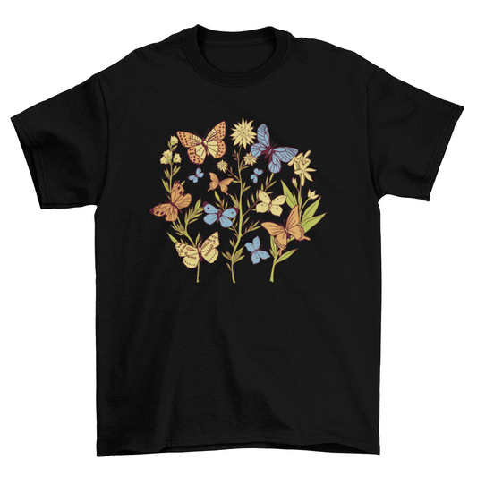 Butterfly garden flowers t-shirt