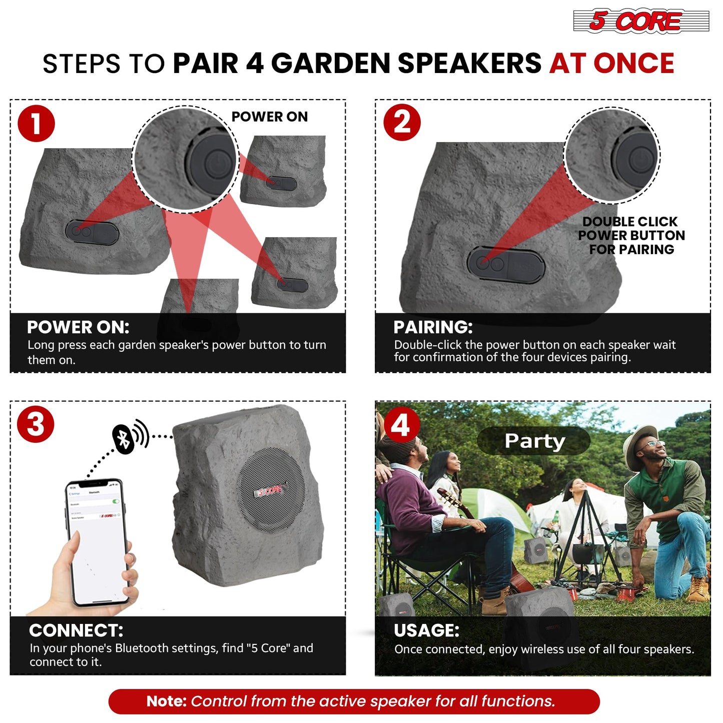 5 Core Outdoor Bluetooth Wireless Rock Speaker TWS Patio Garden